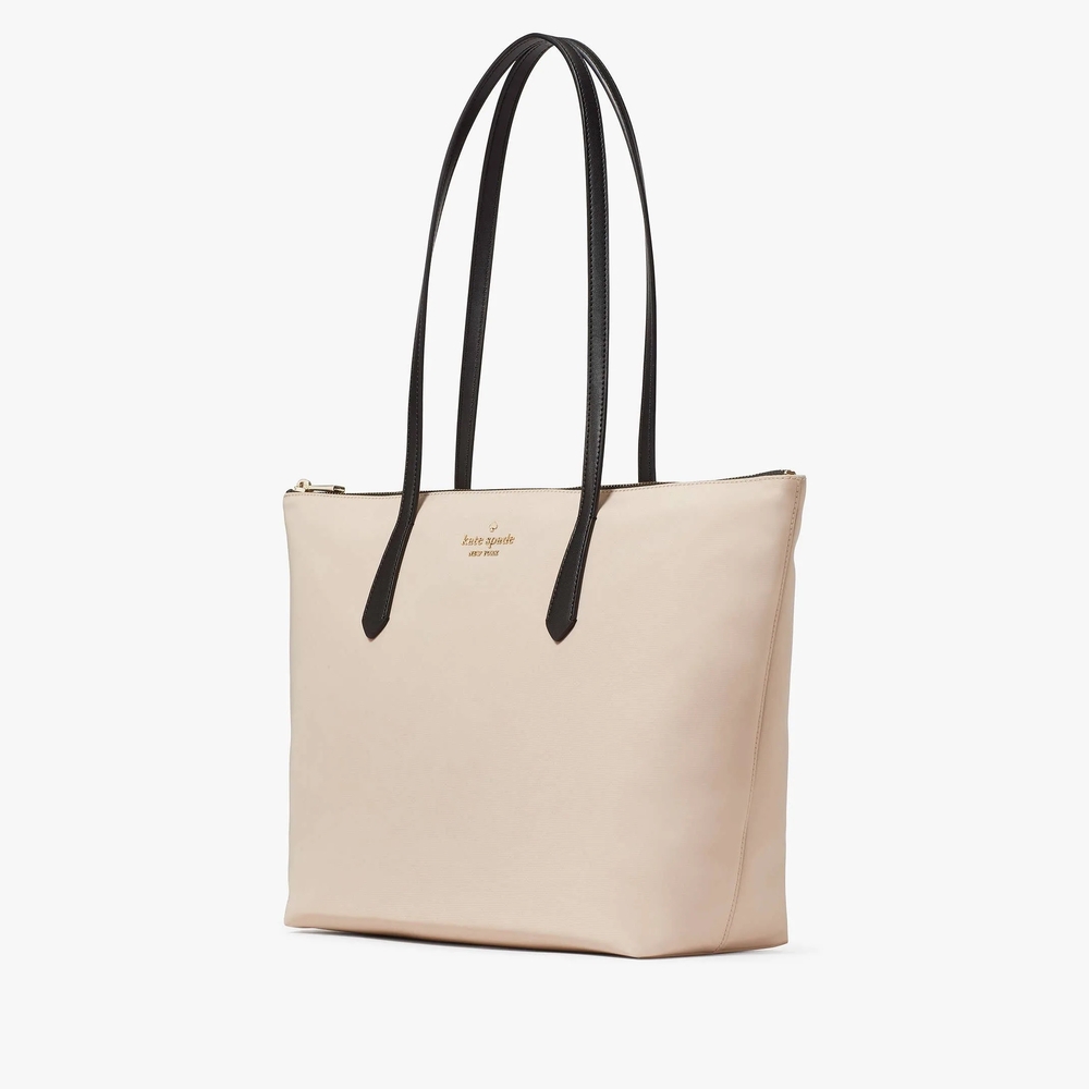 Kate Spade Kitt Colorblock Warm Beige Large Nylon Tote With Dustbag/scarf NWT - Picture 7 of 12